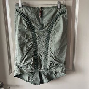 Marithe Francois girbaud army green asymmetrical ruched pencil skirt